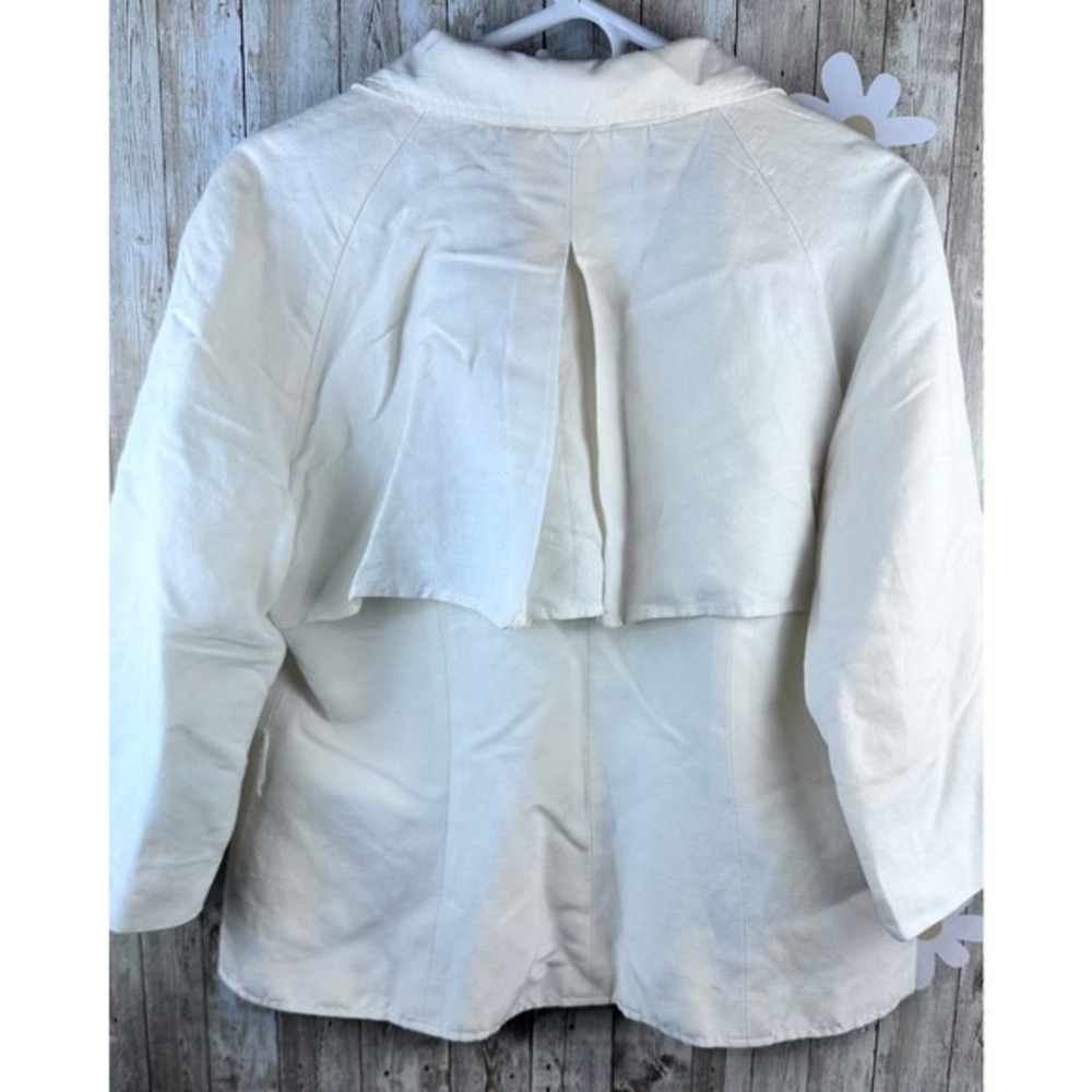 Kate Hill Womens Jacket Size‎ Medium Ivory 1/2 Sleeves Fully Lined Linen Blend - Picture 2 of 8